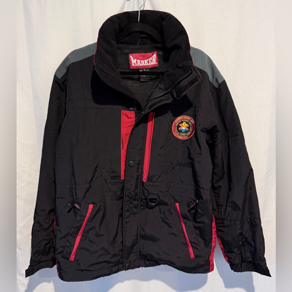 Olympics Y2K MARKER SKI Jacket 2002 USA Salt Lake City Black Full Zip Mens S